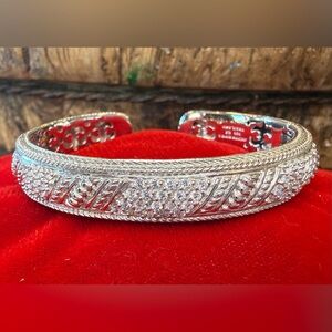 Judith Ripka Sterling Silver Hinged Cuff Bracelet W/ CZ(Cubic Zirconia) Accents